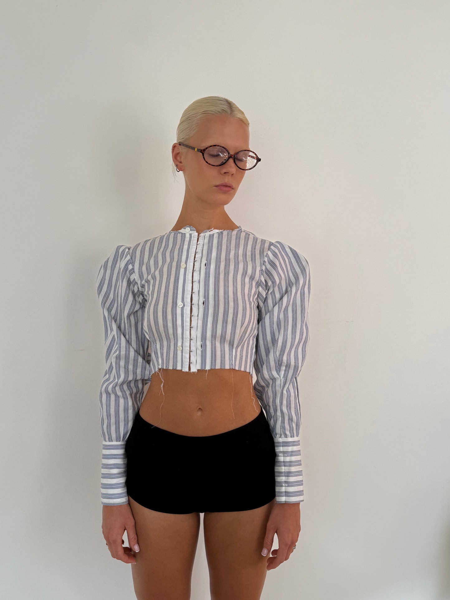 Distressed Puff Sleeve Shirt