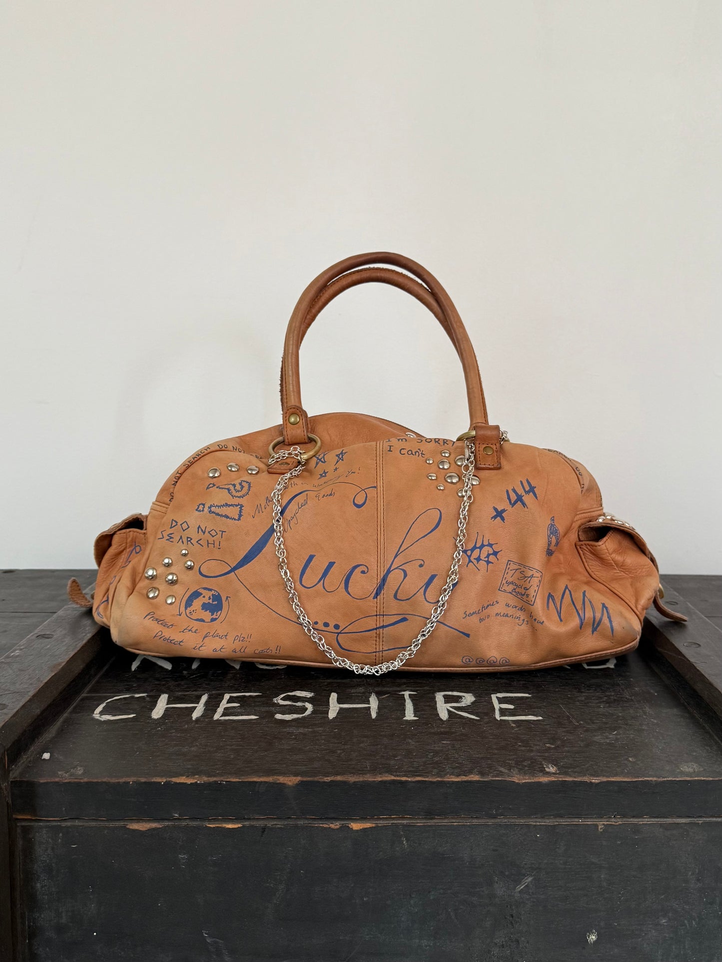 Studded Graffiti Bag - Beige