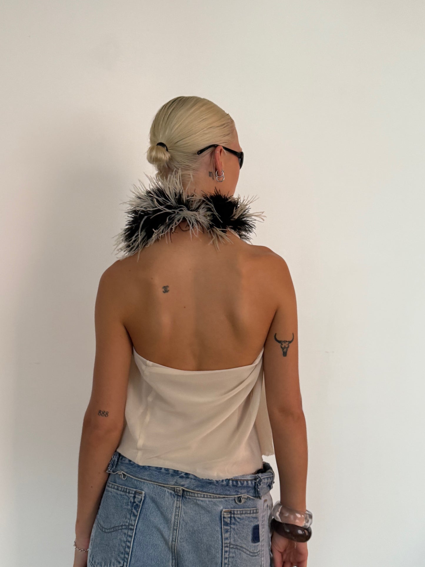 Feathered Collar Halter-neck