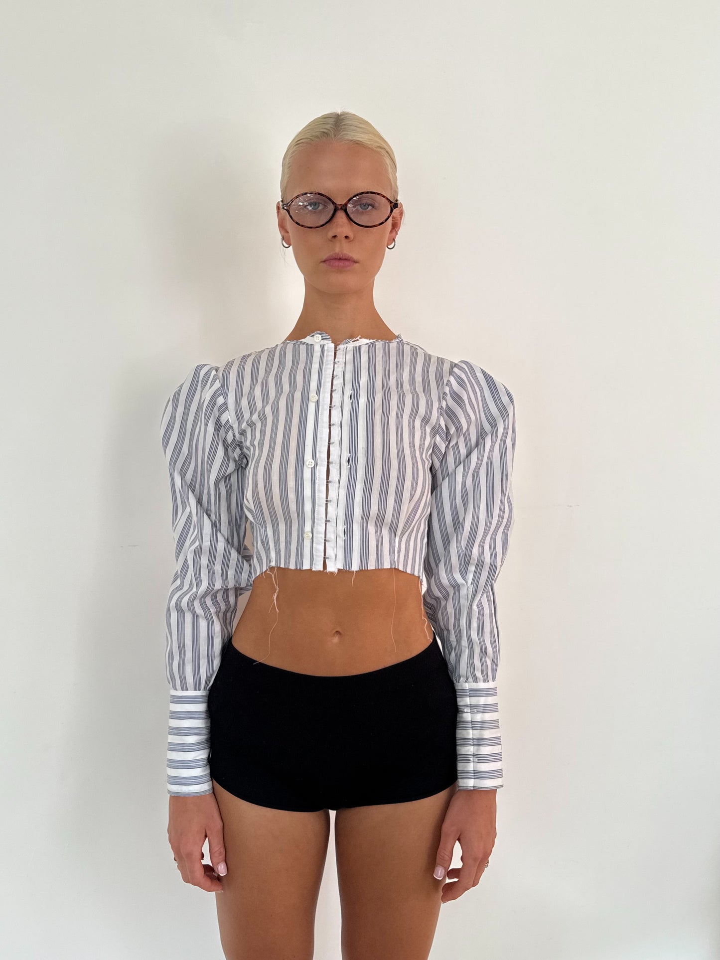 Distressed Puff Sleeve Shirt