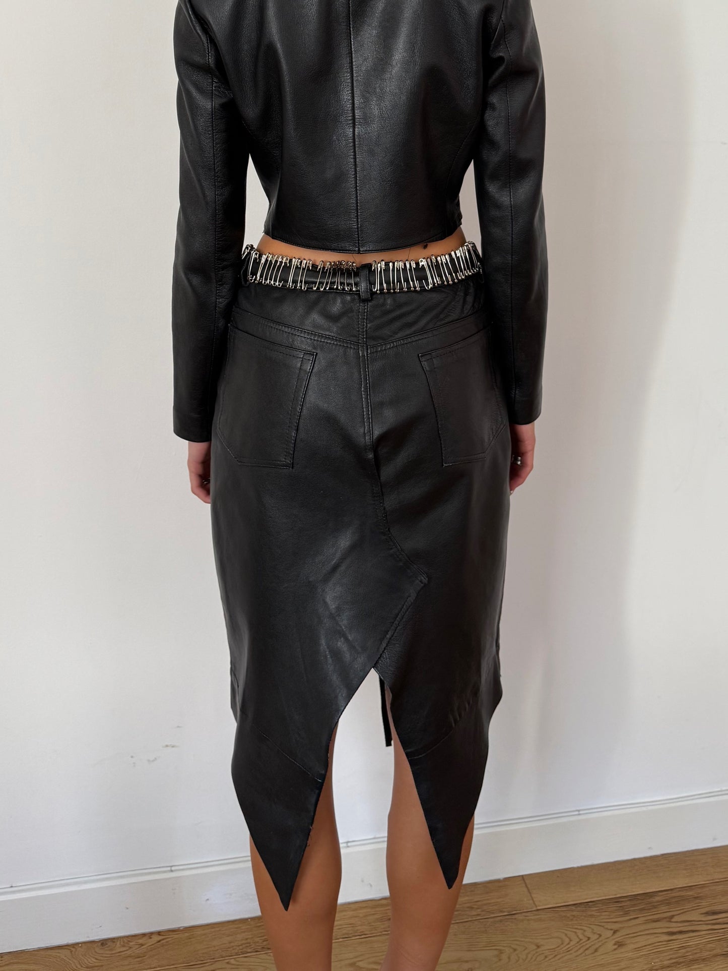Safety Pin Leather Skirt