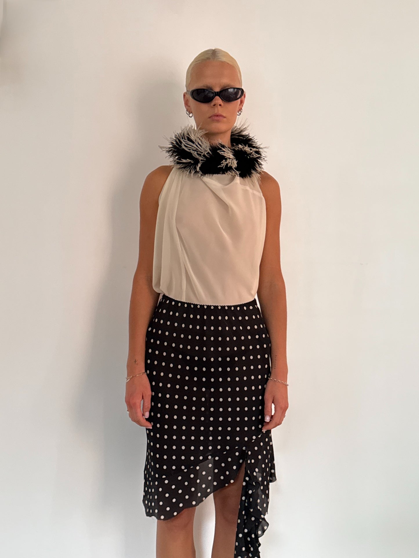 Feathered Collar Halter-neck
