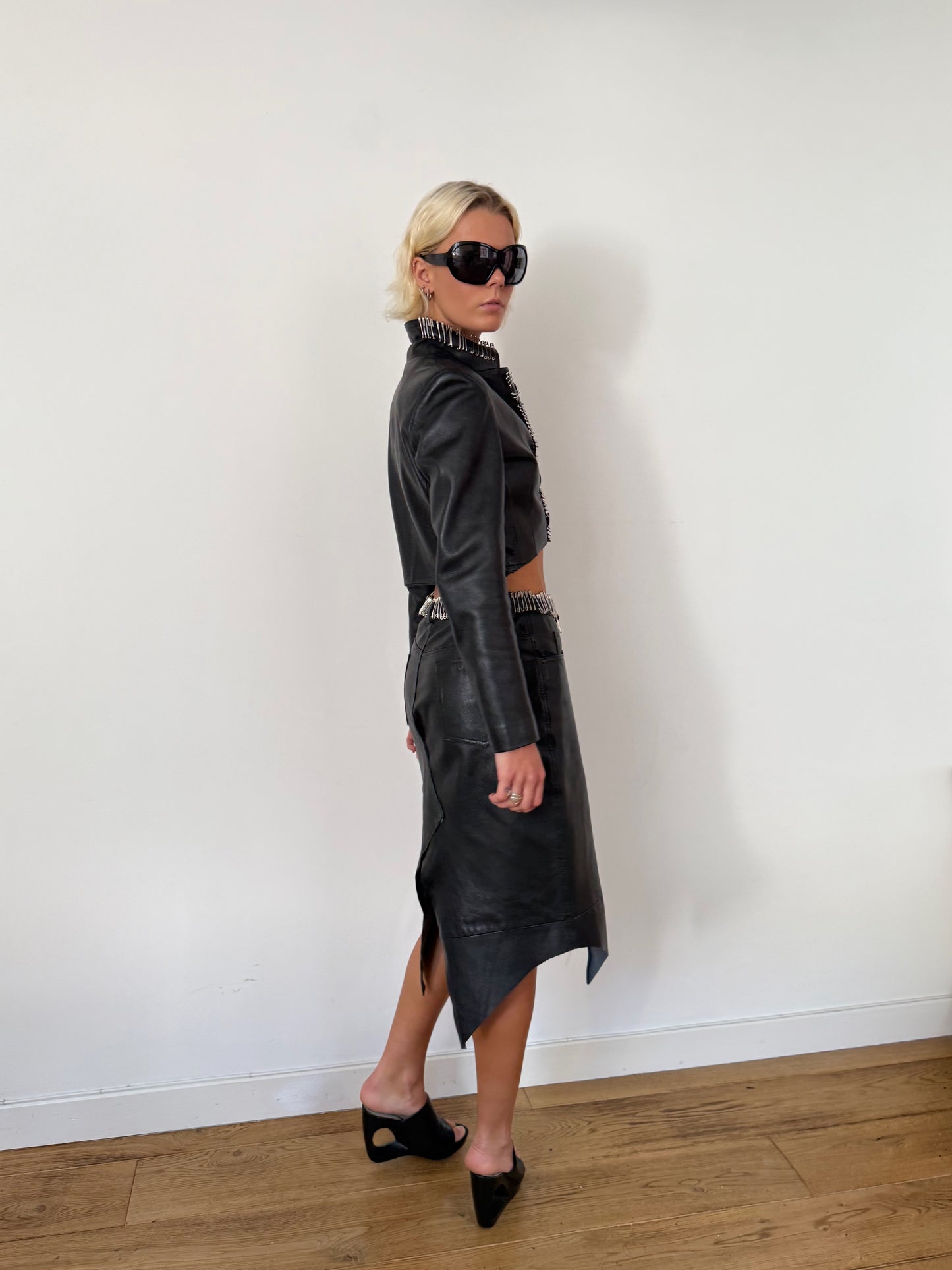 Safety Pin Leather Skirt