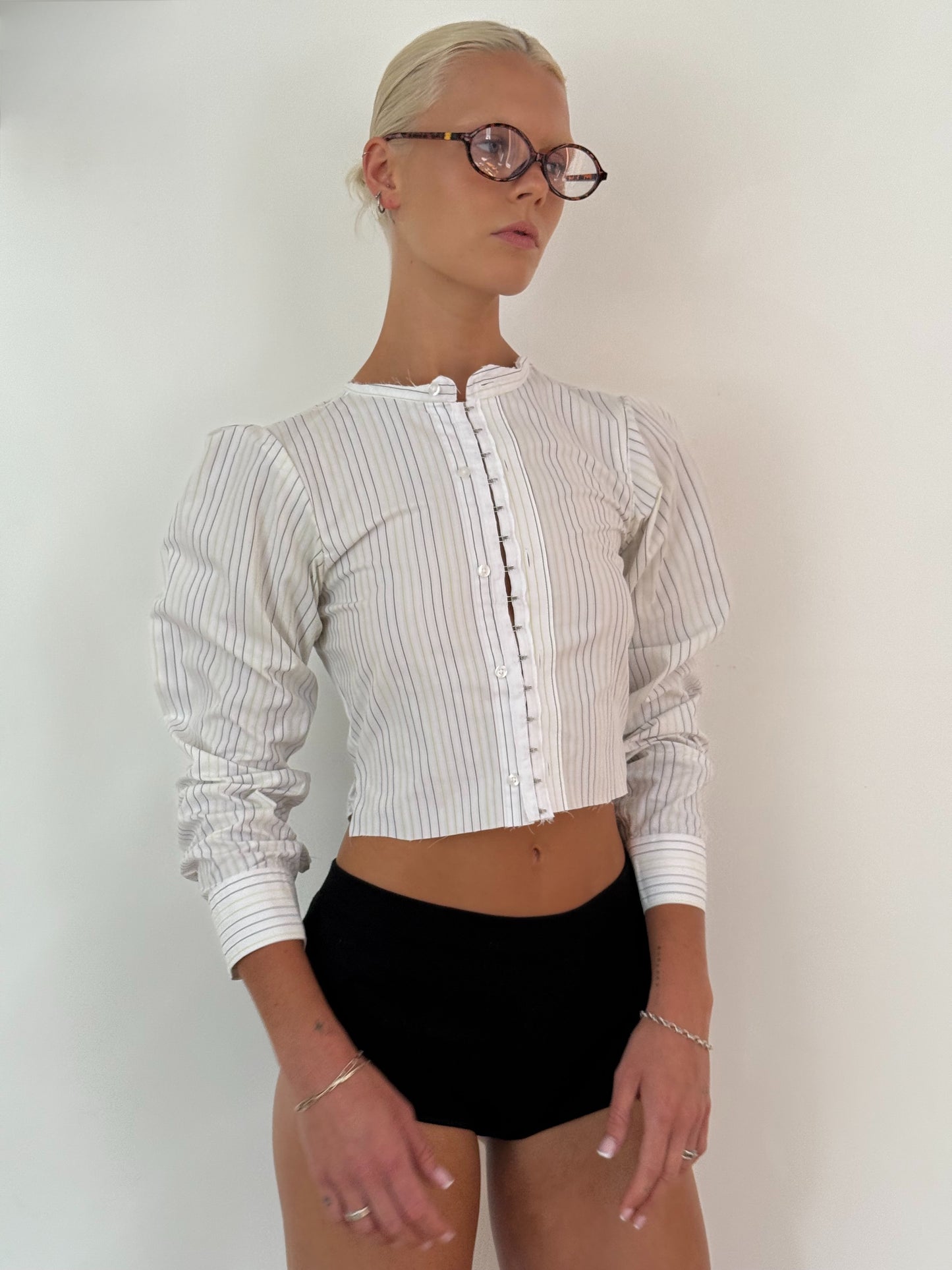 Distressed Puff Sleeve Shirt