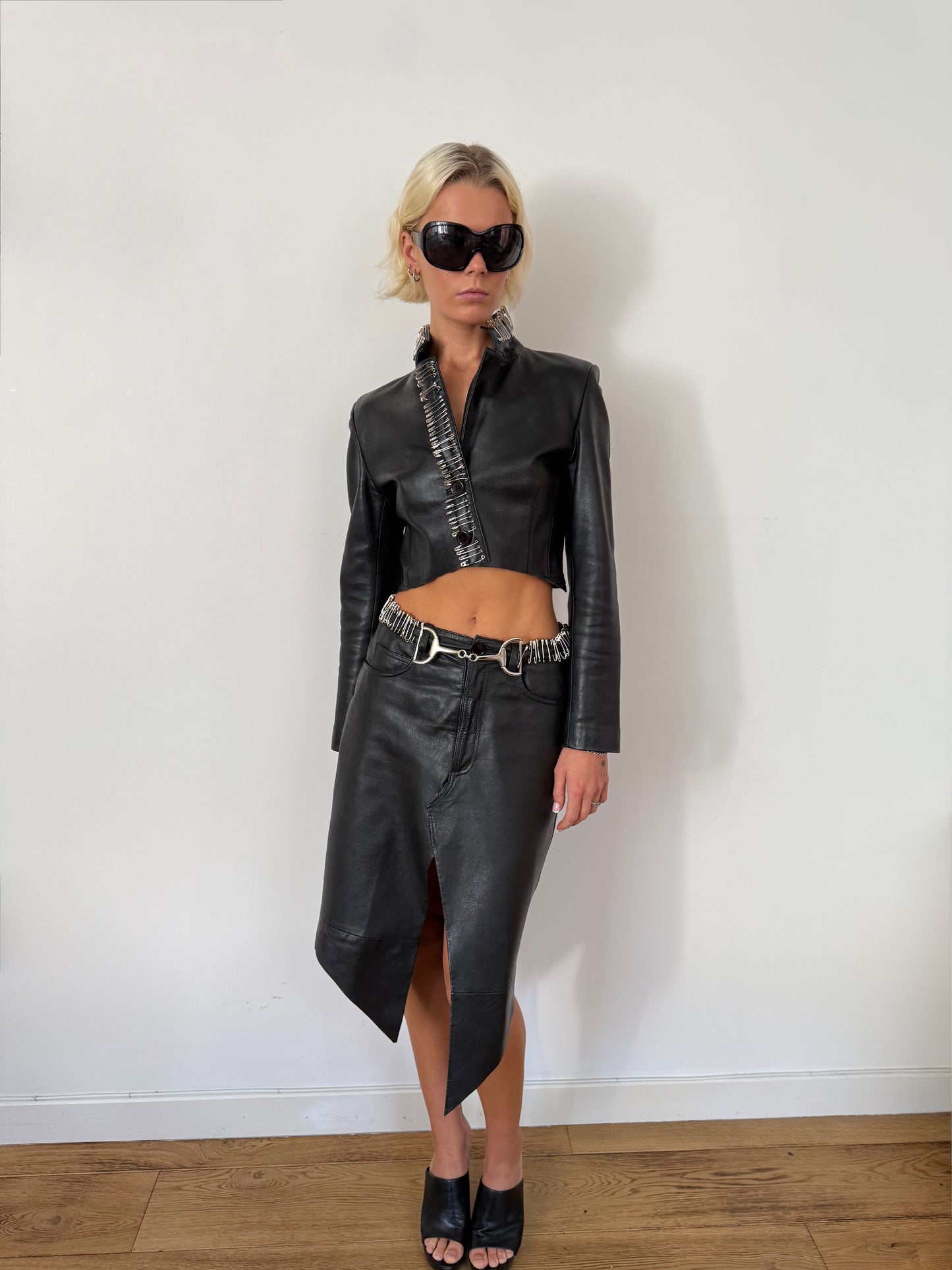 Safety Pin Leather Skirt