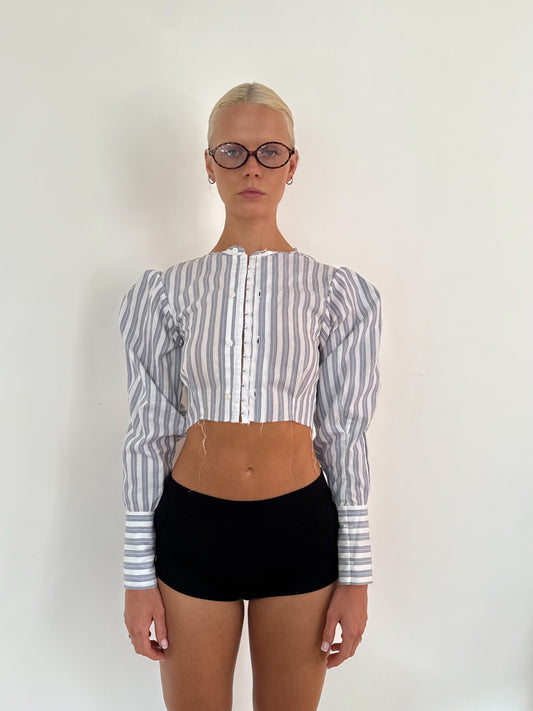 Distressed Puff Sleeve Shirt