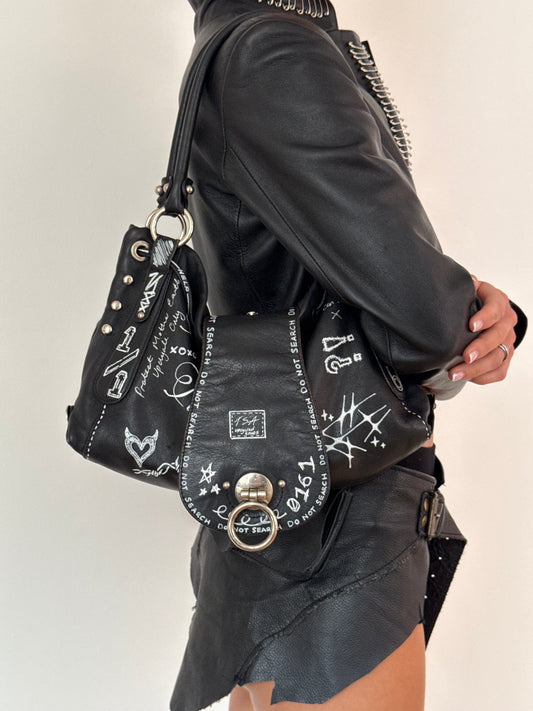 Studded Graffiti Bag - Black