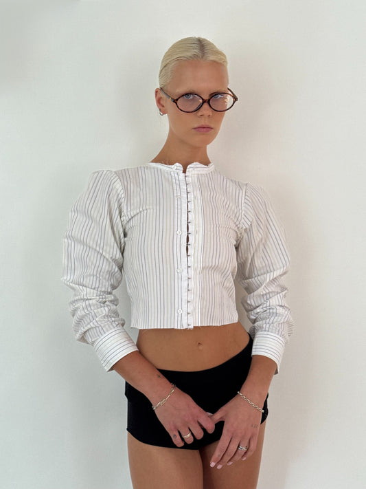 Distressed Puff Sleeve Shirt