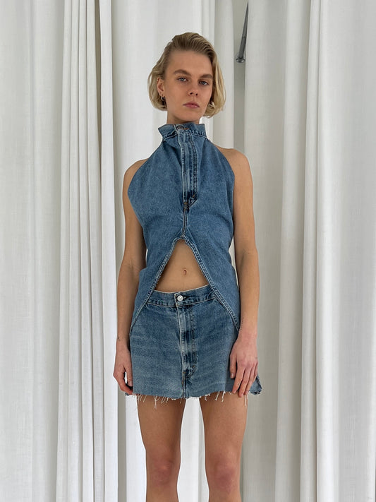 Halterneck Denim Mini Dress