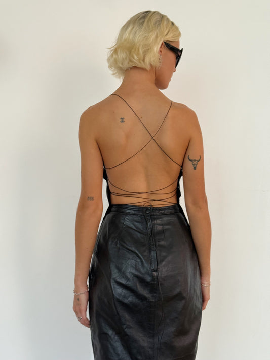 Leather Lace Up Top